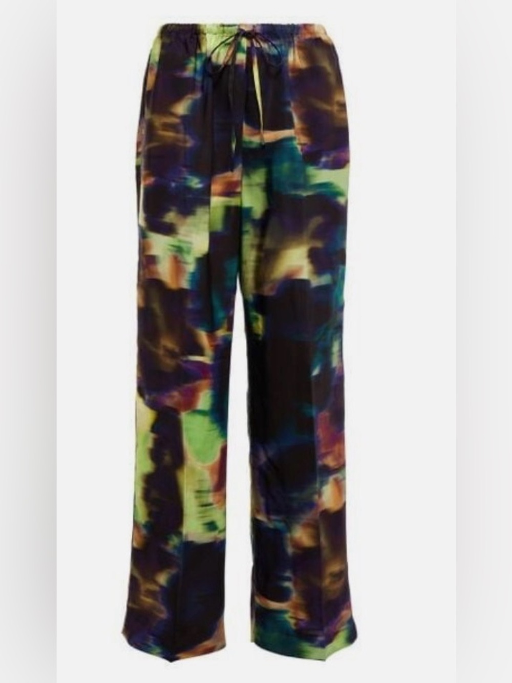 Dries Van Noten Spring 2022 "Puvis" Oil-Print Wide-Leg Crepe Pants